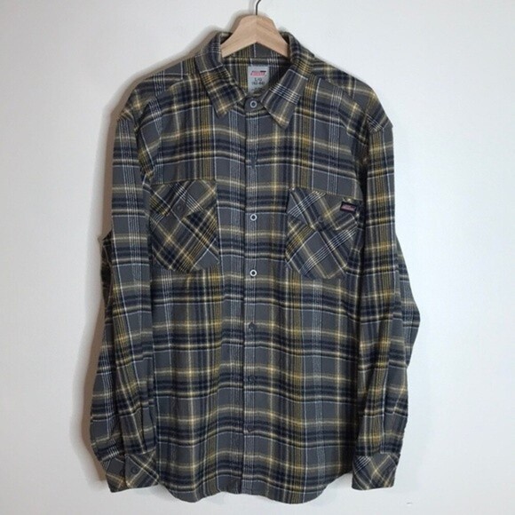 Dickies mens flannel button down long sleeve cotton shirt size large - Picture 1 of 11